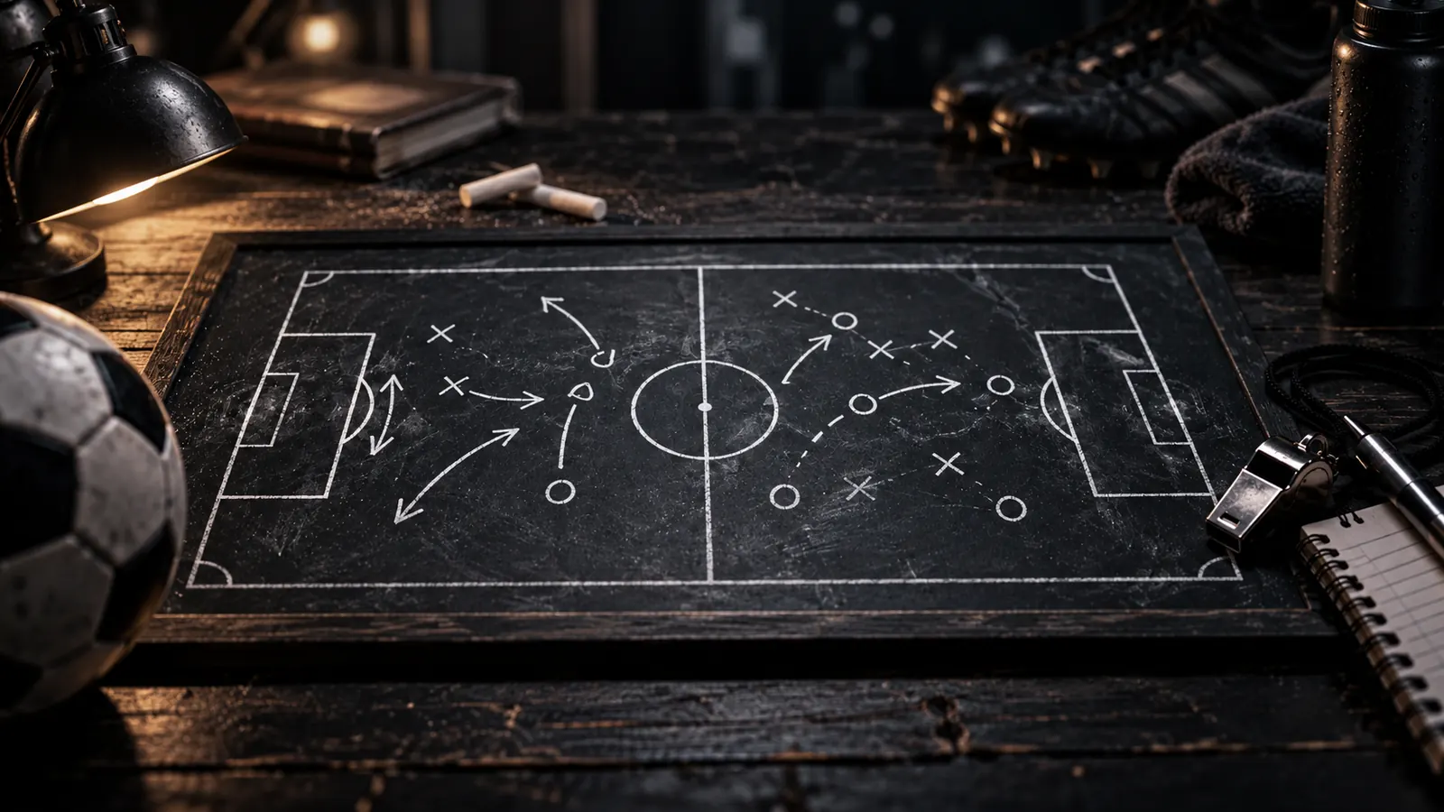 Chalkboard with a football tactics sketch